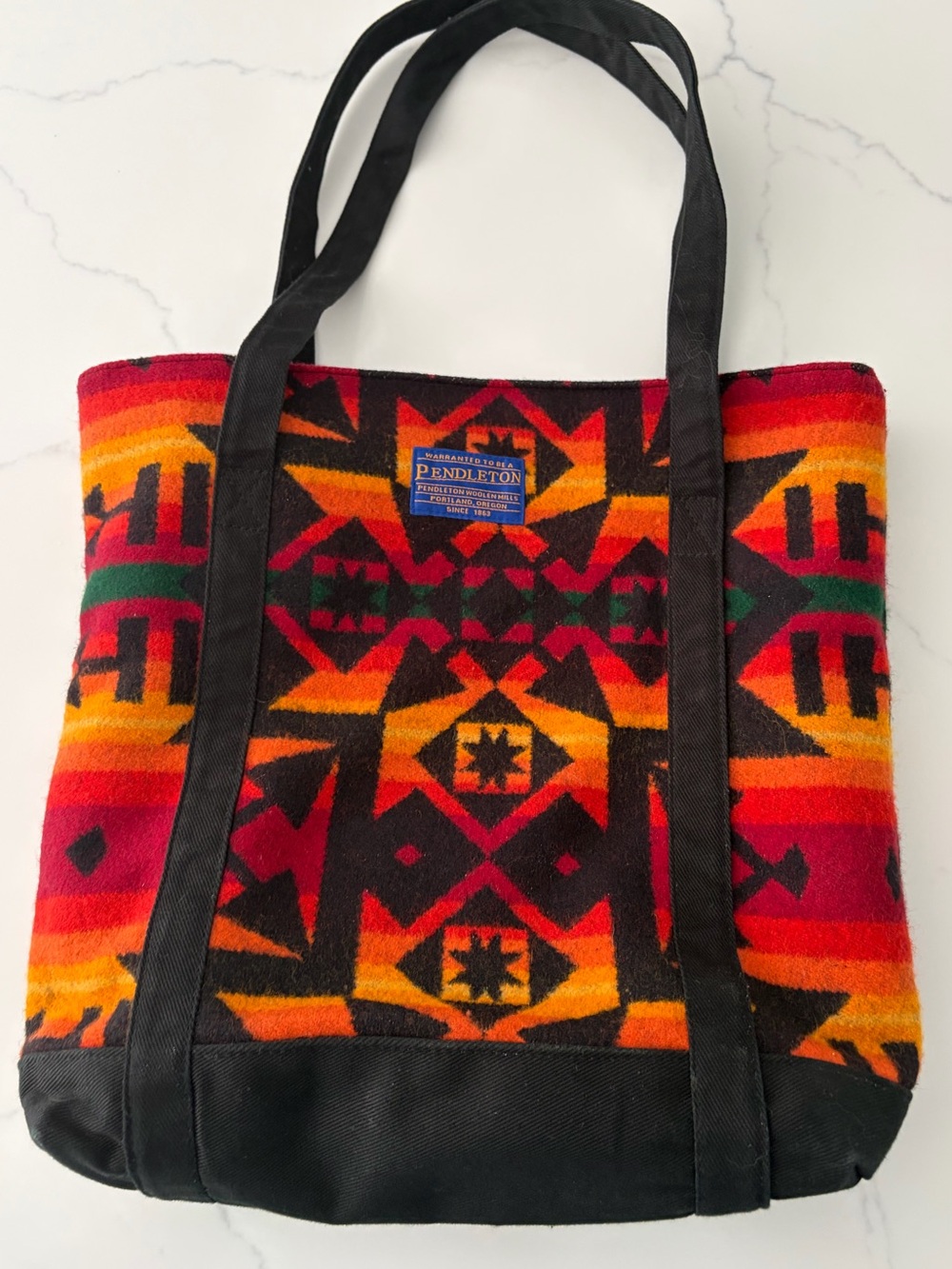 Pendleton Wool L Tote Bag bold red, orange, &  black. Southwest geometric EUC